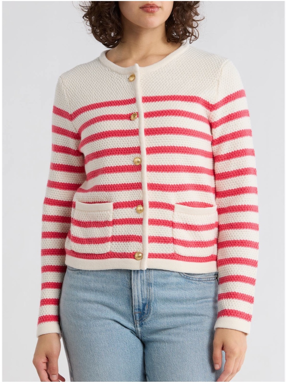 Caslon Ivory- Red Reggie Stripe Sweater Jacket